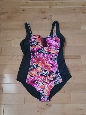 Alia Pink Orange Floral Pattern One Piece Swimsuit Thick Straps Plus Size 18W